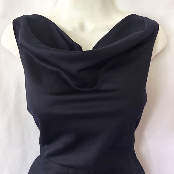 J.Crew Elegant Navy Cowl Midi Dress (12) 100% Wool Suiting Sleeveless Sheath - Picture 4 of 16